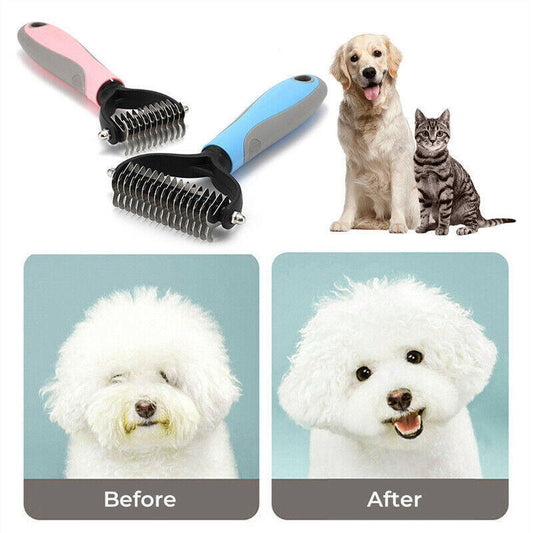 Grooming Brush For Pet Dog Cat Deshedding Tool Rake Comb Fur Remover Reduce 2-Side Dematting Tool For Dogs Cats Pets Grooming Brush Double Sided Shedding And Dematting Undercoat Rake Hair Removal Comb.